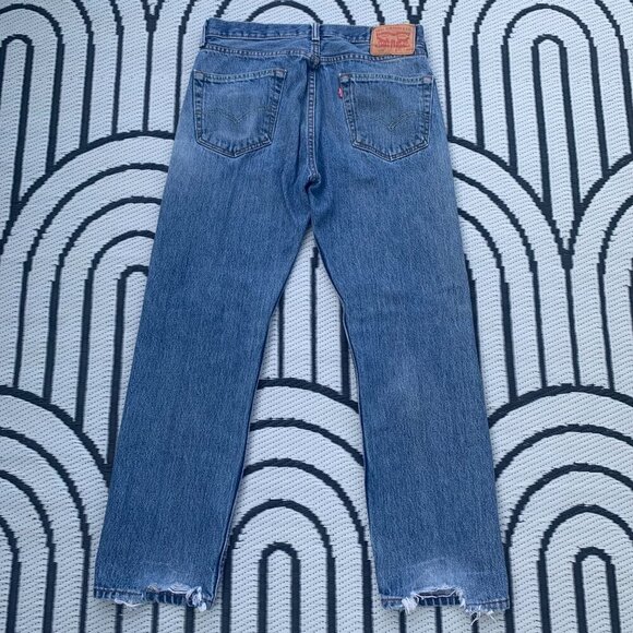 Levi's 505 Regular Straight Leg Distressed Denim Jeans - Picture 4 of 11